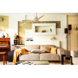 Tenerife - Super destratificateur et ventilateur DC 132 cmChrome pales bois clair sans Lumière 25 à 35 m²