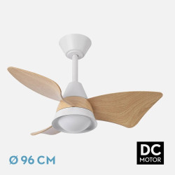Ventilateur Saguar DC moteur Blanc, pales marron clair 96 cm - Plaque LED, Télécommande,idéal de 0 à 10 m²