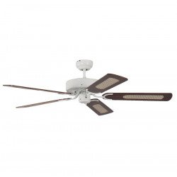 Ventilateur de plafond,classique silencieux 132 Cm laqué blanc, pales noyer avec ou sans canisses Potkuri Pepéo. 
