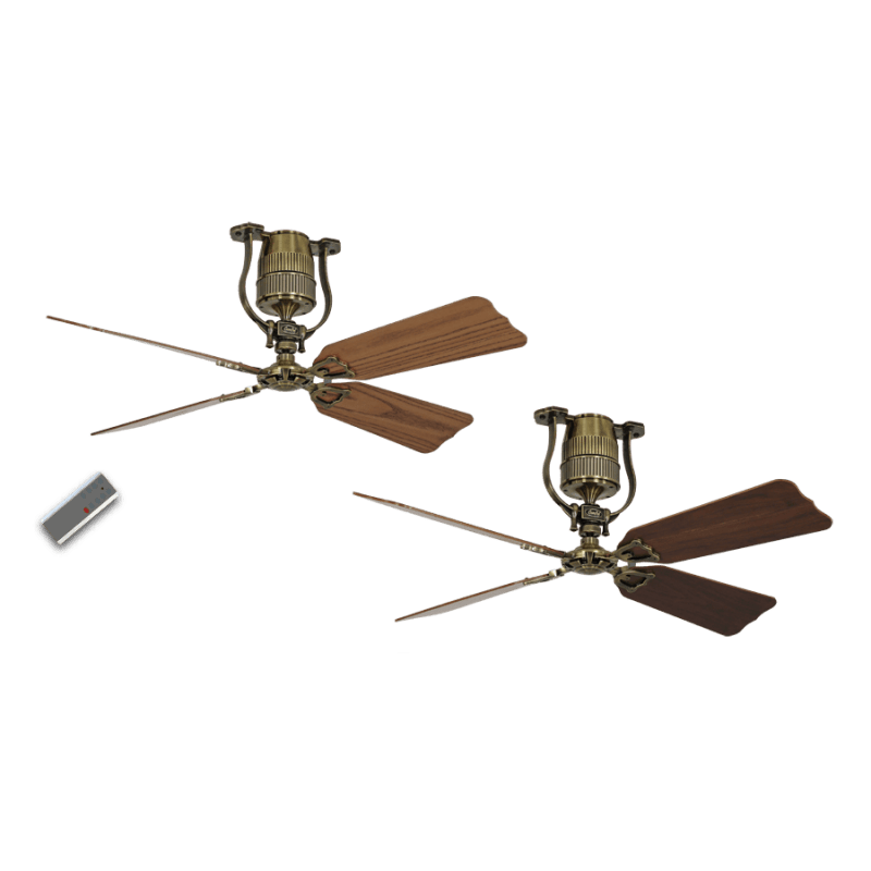 Ventilateur de plafond vintage moteur laiton pales 132 Cm chène et noyer moteur DC , télécommande, Roadhouse MA-AN CASAFAN